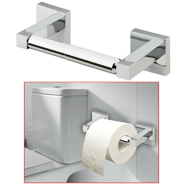 Chrome Toilet Roll Holder - Square Design - Wall Mounted