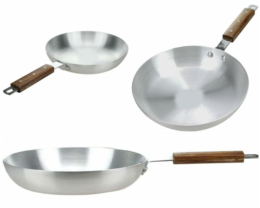 3pcs Aluminium Frying Pan Set - 24cm with Wooden Handle for Skillet Cooking Image 1