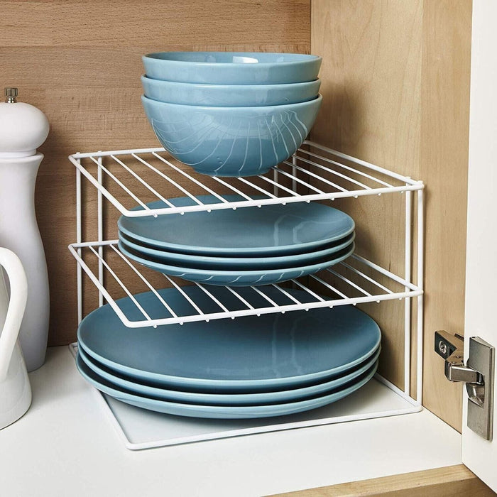 MAXPERKX 3 Tier Kitchen Corner Shelf - Metal Wire Plate Storage Holder Image 1