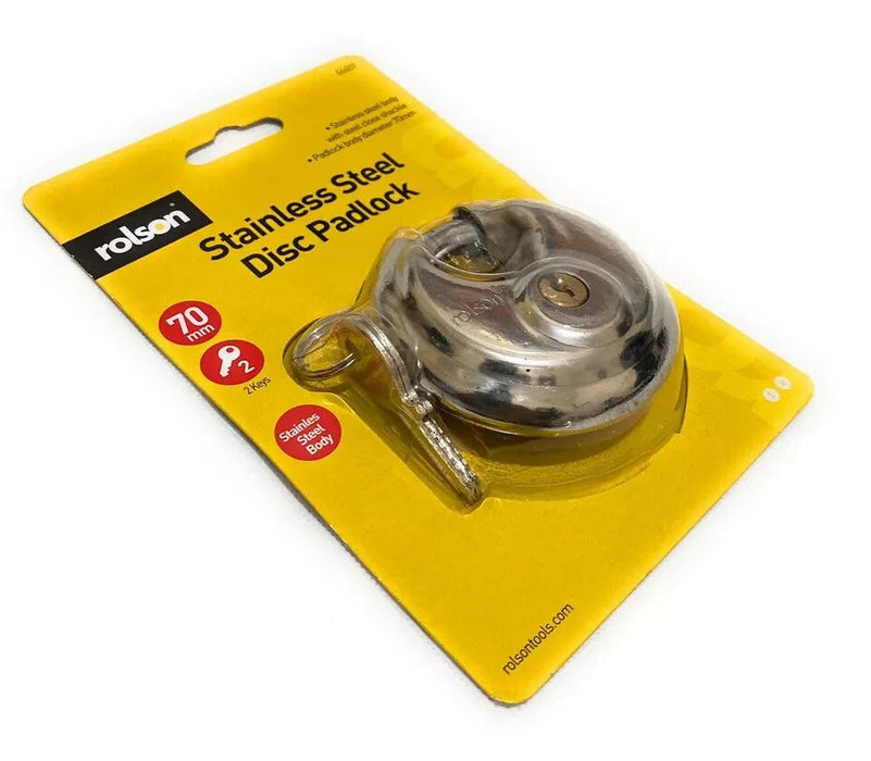 Rolson Lock Heavy Duty Large Disc Padlock Stainless Steel 70mm With 2 keys