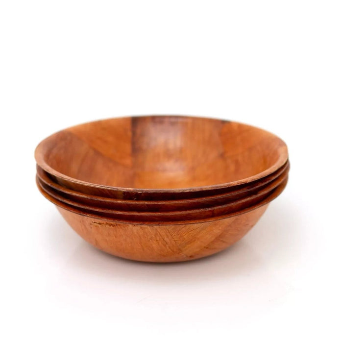 4x Round Wooden Bowls Woven Rustic Weave Serving Kitchen Set Table Decor