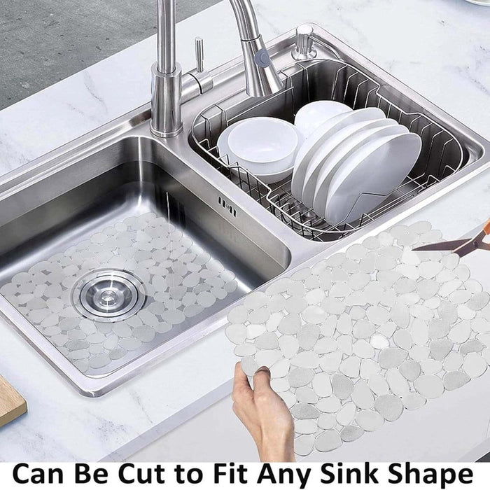 Kitchen Pebble Sink Mat Dish Drainer Rack Cup Glass Scratch Protector Washing Up
