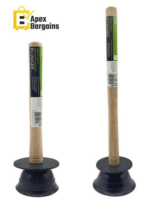 Sink Drain Plunger Unblocker Traditional Wooden Handle and Rubber Medium Large