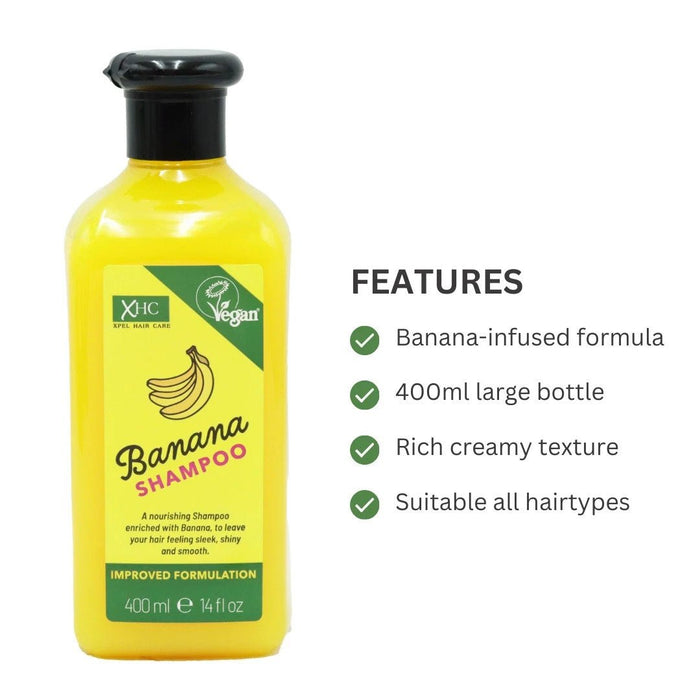 XHC Banana Shampoo XPEL Hair Care for Shiny & Smooth Hair 400ml - Pack of 12