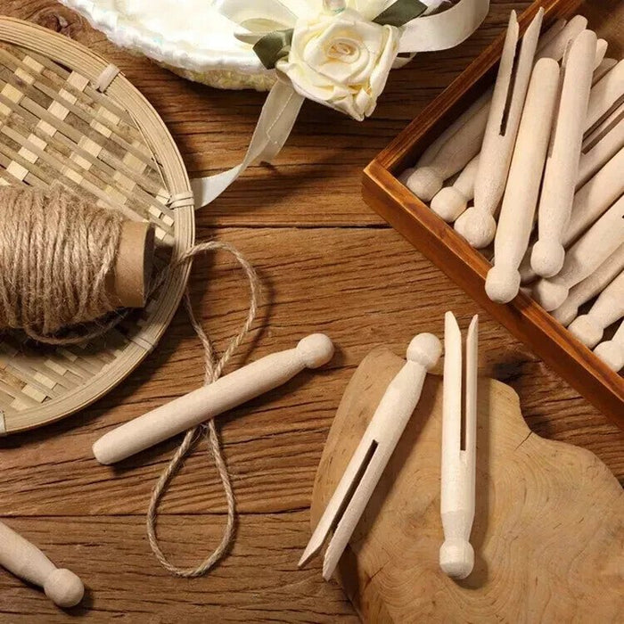 WOODEN DOLLY PEGS TRADITIONAL HIGH QUALITY NATURAL CLOTHES WASHING LINE 24PACK