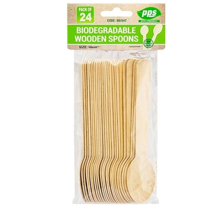 24pcs Wooden Spoon Disposable Table Cutlery Biodegradable Party Wedding Catering