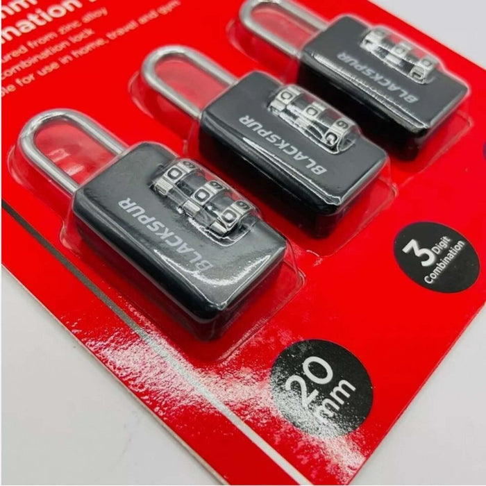 3pcs Combination Lock 20mm 3 Digit Luggage Suitcase Travel Security Padlock Set.