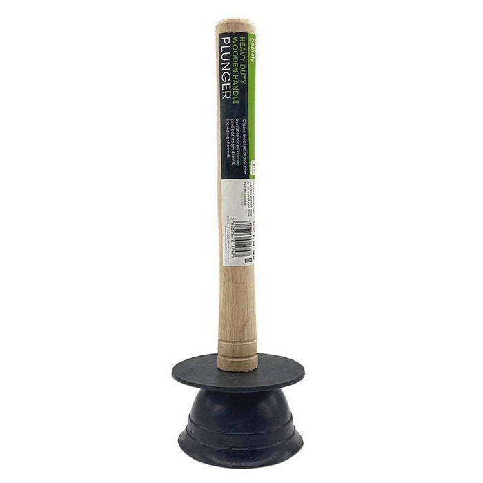 Sink Drain Plunger Unblocker Traditional Wooden Handle and Rubber Medium Large