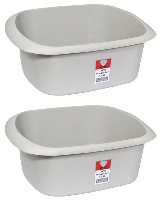 2x TML Rectangular Plastic Kitchen Home Cleaning Washing Up Sink Bowl 11L- Taupe
