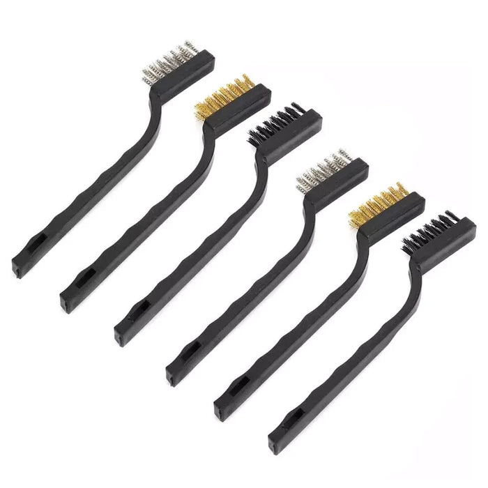 6 PIECE SMALL WIRE BRUSH SET BRUSHES STEEL BRASS NYLON METAL RUST PAINT REMOVER