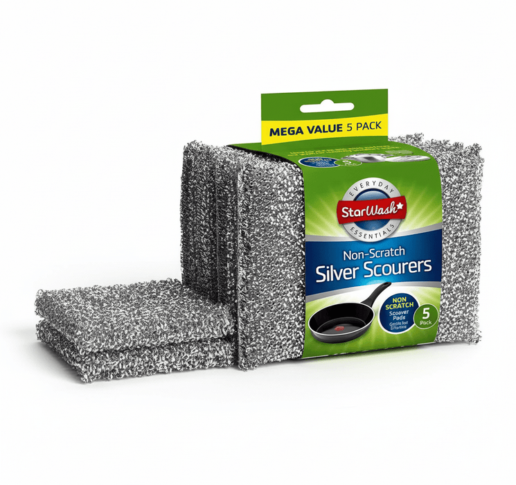 StarWash Non-Scratch Silver Scourers 5 Pack Metal Kitchen Dish Scrubber Pads