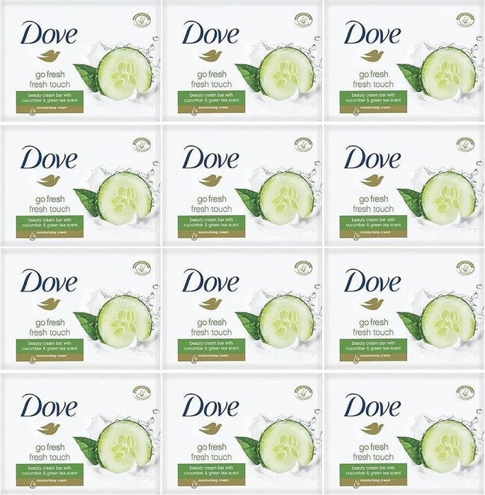 12 x 90g Dove Fresh Touch Soap Bars - Cucumber & Green Tea Scent