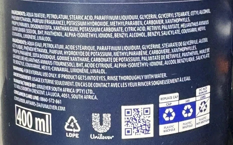 2 x 400ml Vaseline Men Fast Absorbing Body Cream - For Dry Skin - 48h Non Greasy