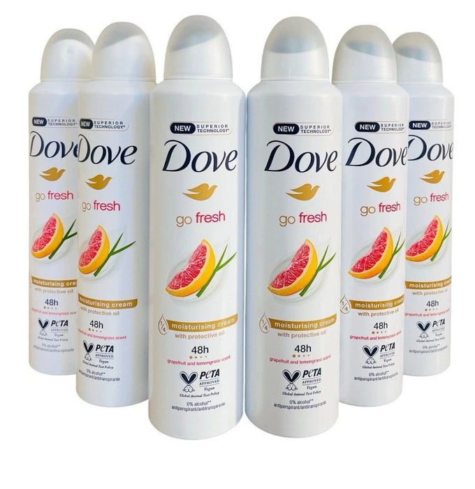 6 x 250ml Dove Go Fresh Grapefruit & Lemongrass Scent Antiperspirant Deodorant