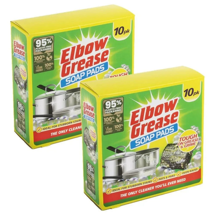2 x 10 ELBOW GREASE SOAP FILLED BRILLO SCOURING PADS FOR POTS, PANS & OVEN RACKS