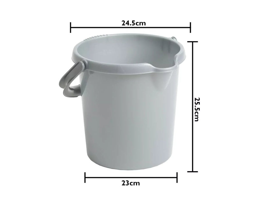 2 x 5L Silver Plastic Bucket Grip Handle & Pouring Lip Measuring Guide Farm Home