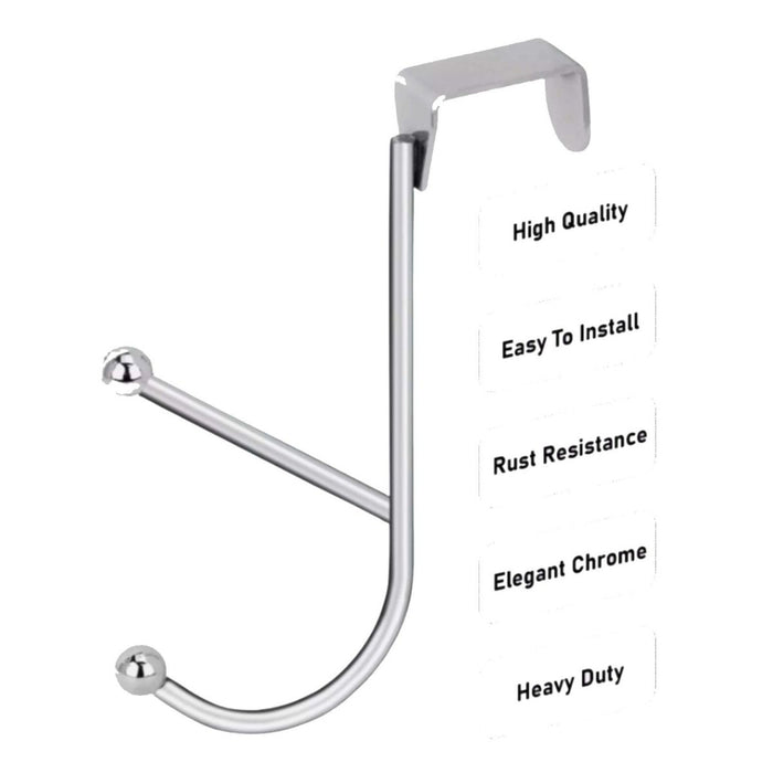 Chrome Over The Door Coat Hanger Double Hook Strong Metal Clothes Towel Peg Rack