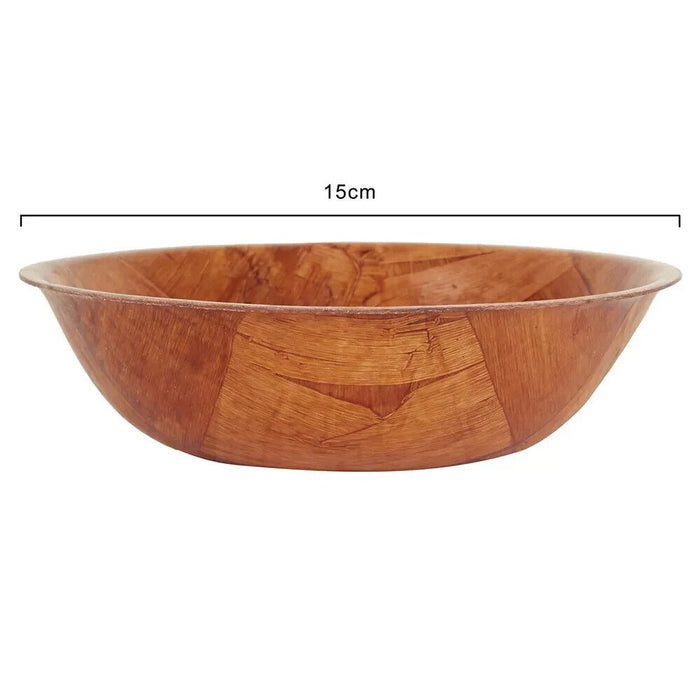 6x Wooden Woven Bowls 15cm Round Fruit Salad Snack Serving Kitchen Decor