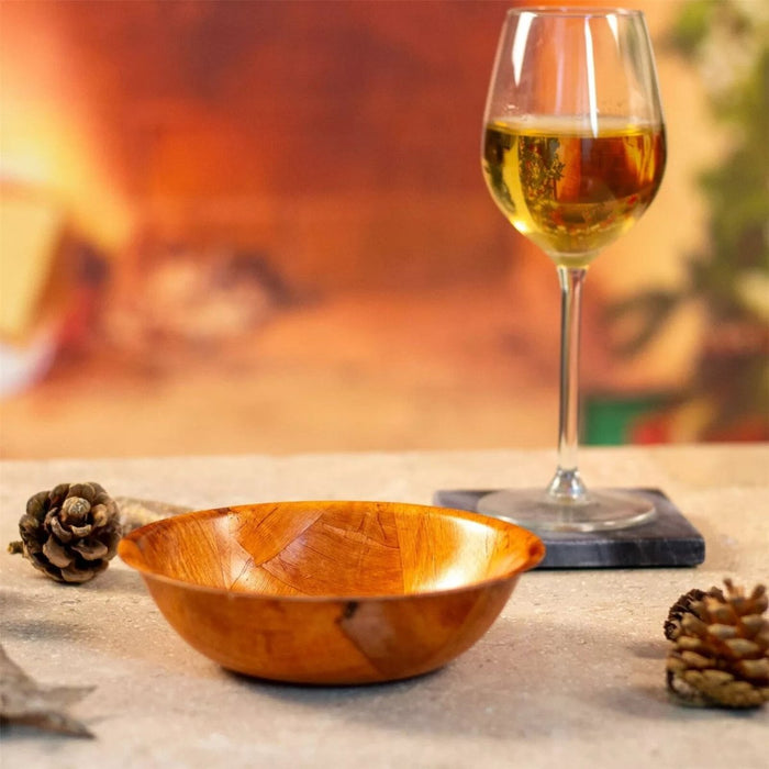 4x Round Wooden Bowls Woven Rustic Weave Serving Kitchen Set Table Decor