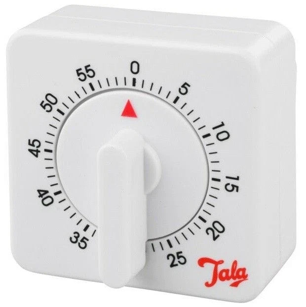 Tala Kitchen Cooking Baking Plastic Manual 60 Minutes Square Timer - White