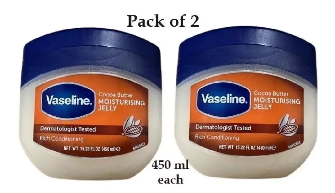 2 x 450ml XXL Vaseline COCOA BUTTER Rich moisture Petroleum Jelly for soft skin