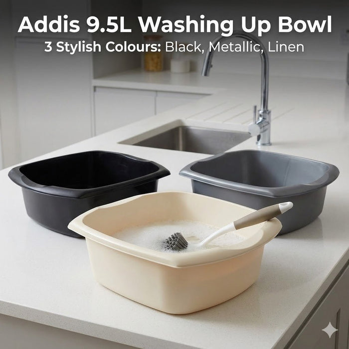 Addis 9.5L Plastic Washing Up Bowl Large Rectangular Kitchen Basin Sink Bowl