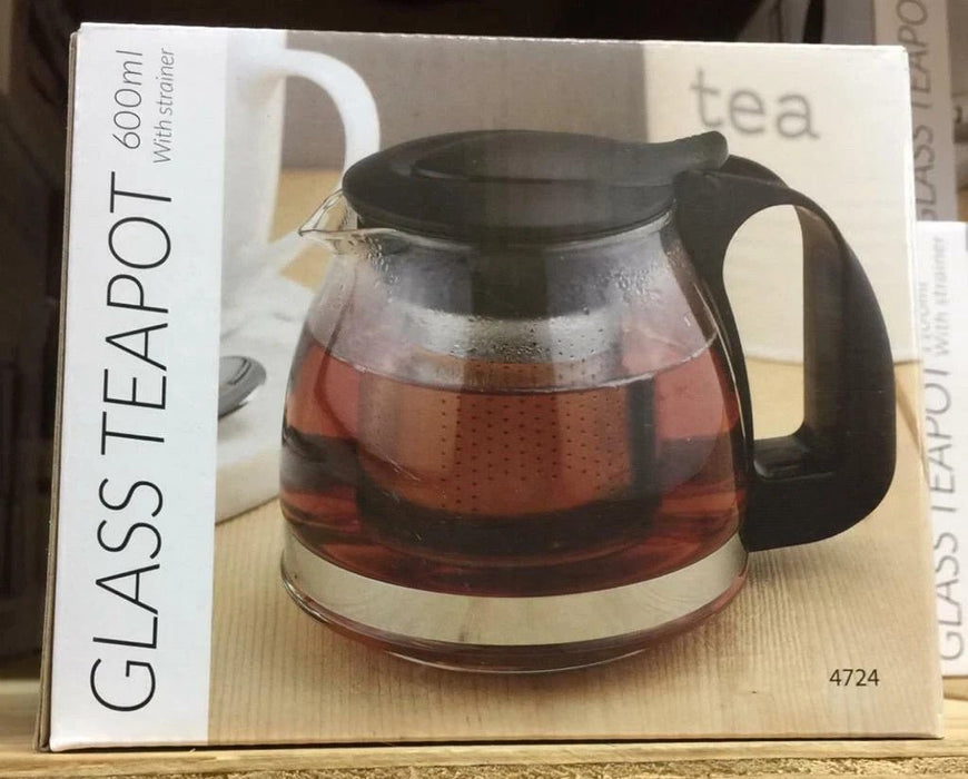 Glass Teapot, 600ml Traditional Basic Clear Black Tea Pot Filter Infuser, Apollo
