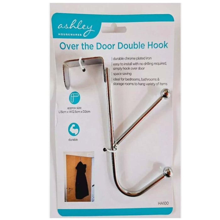 Chrome Over The Door Coat Hanger Double Hook Strong Metal Clothes Towel Peg Rack