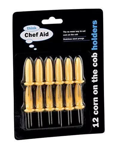 12 Corn On The Cob Holders Skewers Kitchen Forks BBQ Food Hygiene Yellow Sticks