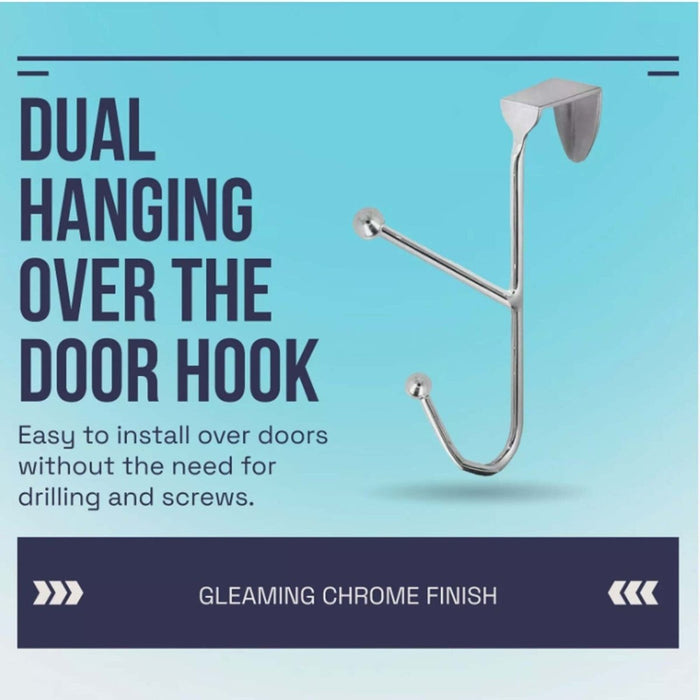 Chrome Over The Door Coat Hanger Double Hook Strong Metal Clothes Towel Peg Rack