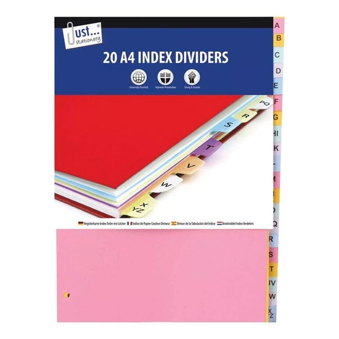 20 A-Z Index Dividers / abc Alphabetical Order A4 Universally Punched Strong