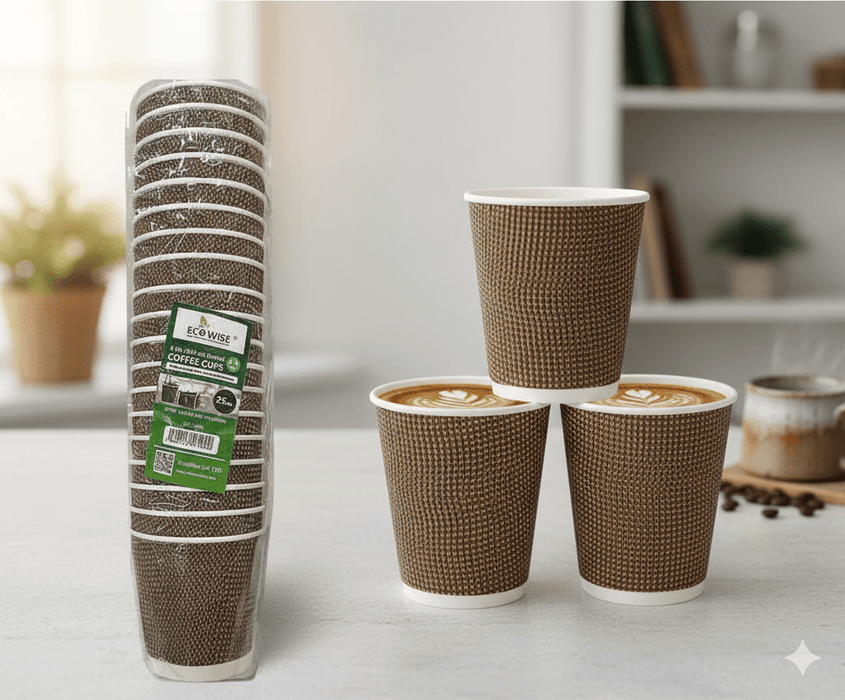 ECO WISE 100x 8oz Hot Coffee Cups - Kraft Brown - Recyclable & Compostable - Eco