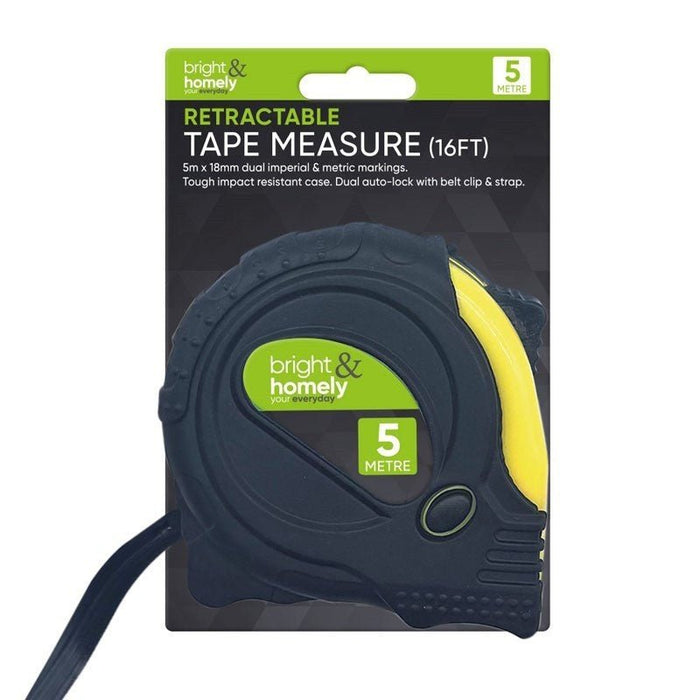 (Set of 5) 5M Measuring Tape Measure With Self Power Grip Lock Black & Yellow