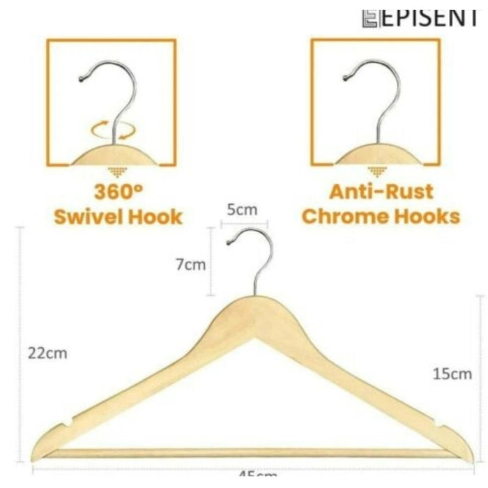 Wooden Coat Hangers Suit Garments Clothes Wood Hanger Trouser Bar Set 2/80/100PC