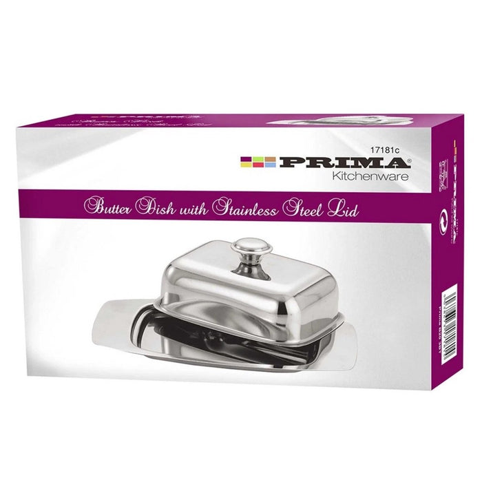BUTTER DISH STAINLESS STEEL HIGH GRADE TRAY HOLDER RETRO LID SERVING