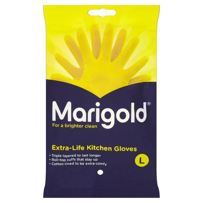 Marigold Extra Life Kitchen Gloves Large Washing Up Cotton Lined Yellow 1 Pair