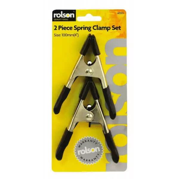 Rolson Spring Clamp 2pc 100mm 4" Set - Coated Jaws & Non-Slip Handles