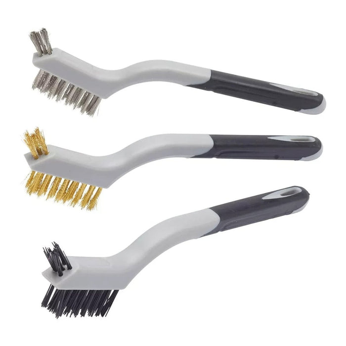 FFJ Wire Brush 3 Piece Soft Grip Mini Tooth Brush Siz 1x Brass 1x Nylon 1x Steel