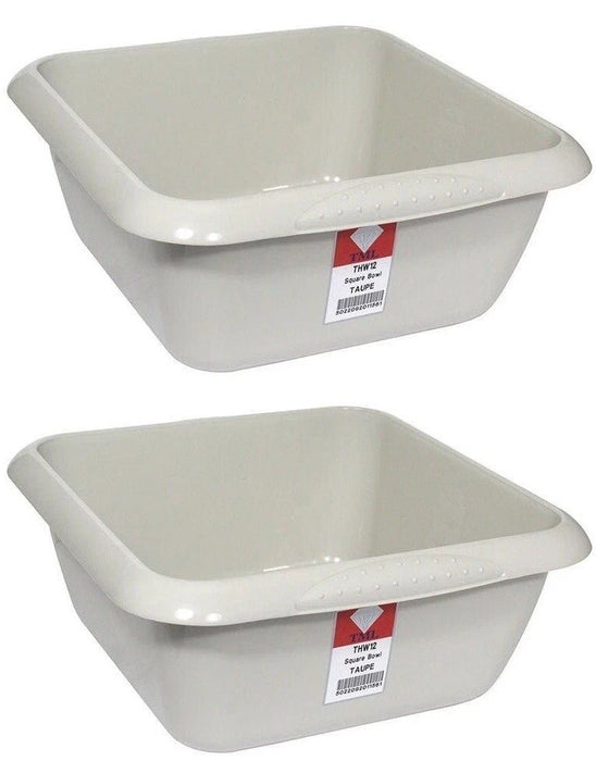 2x TML Square Plastic Kitchen Household Cleaning Washing Up Sink Bowl 7L - Taupe