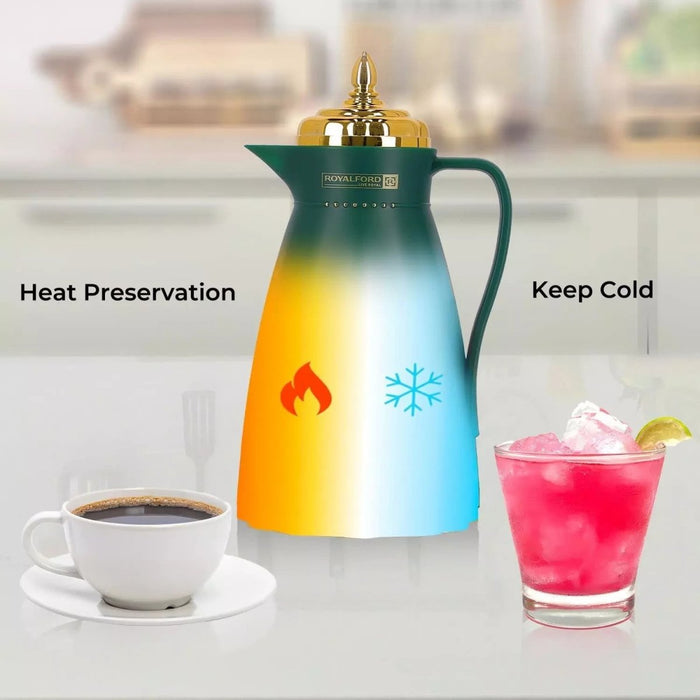 Glass Vacuum Flask Thermos Jug 1L Insulated Airpot Hot Cold Drink Camping Green