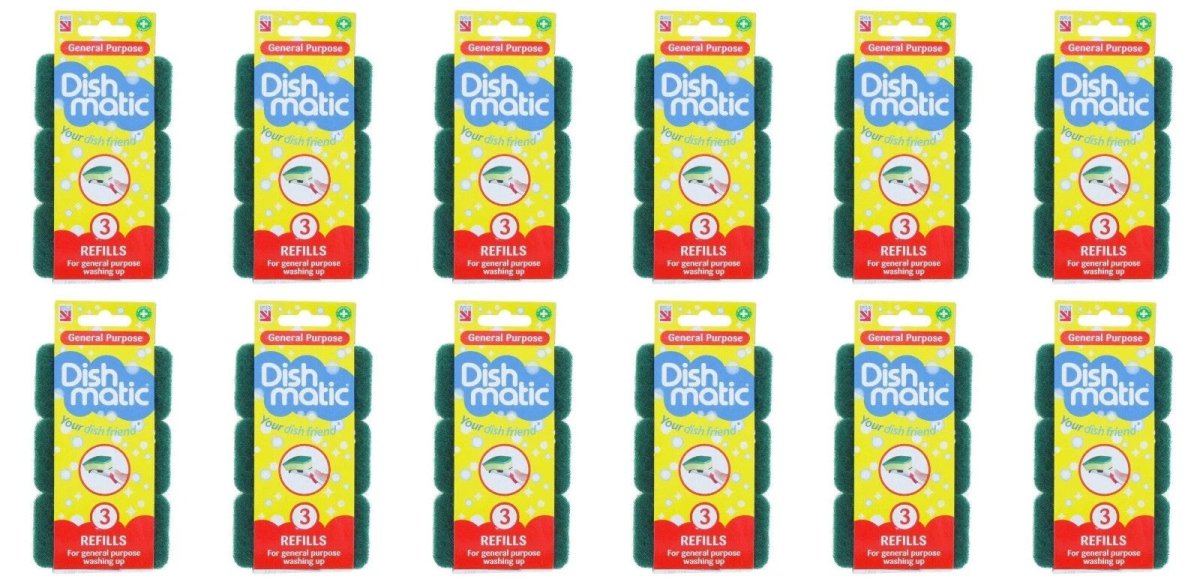 36x Dishmatic Washing Up Kitchen Brush Refill Scourer Sponge Replacement Head