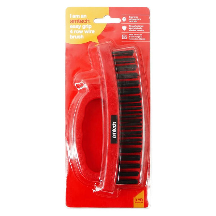 4 Row Wire Brush Steel Easy Grip Rust Cleaning Metal Hardened Bristles