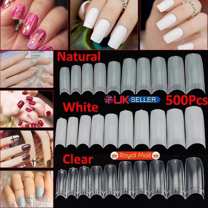 500Pcs Artificial French False Acrylic Nail Art Tips White Clear Natural UV Gel