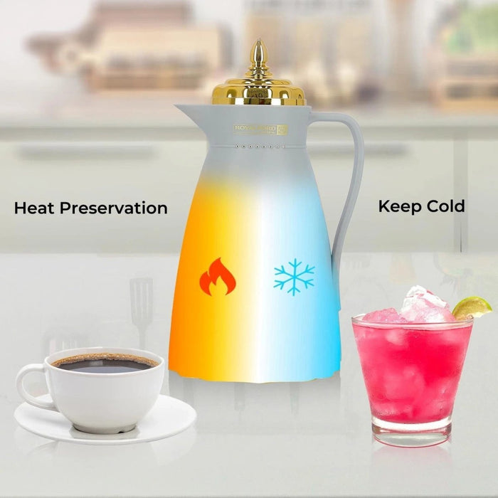 Thermos Glass Vacuum Flask Jug Tea Coffee Hot Drink Camping Jug Airpot Grey, 1L