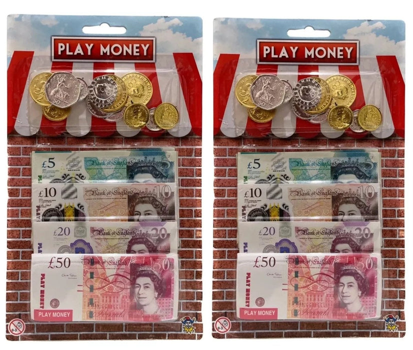 2x Play Money Kids Pretend Copy UK Notes and Coins Shopping Play Game