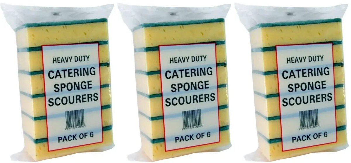 18x Large Heavy Duty Catering Sponge Scourers Kitchen Washing Up Scouring Pads
