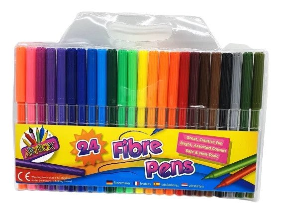 24 Felt Tip Pens Set Fine Fibre Drawing Markers Colouring Art School Colour Kids