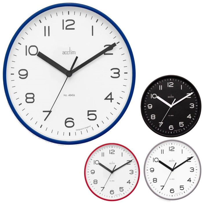 Acctim Runwell Silent 20cm Wall Clock Quartz Slimline Case Shiraz In 3 Colours