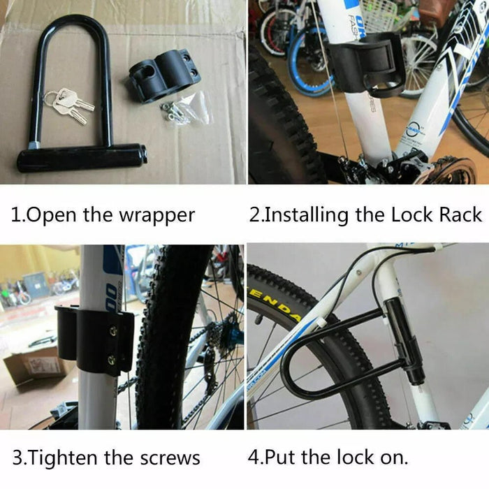 D/U Shaped Bike Lock Heavy Duty Cycle Motorbike Scooter Bicycle Security 2-Keys
