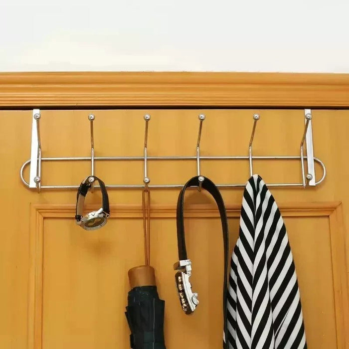 2 X 12 Hooks Chrome Over The Door Coat Hanger Clothes Towel Storage Rack